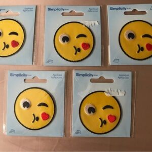 Simplicity Winking Heart Emoji Iron-On Patch - Yellow kiss love jean backpack